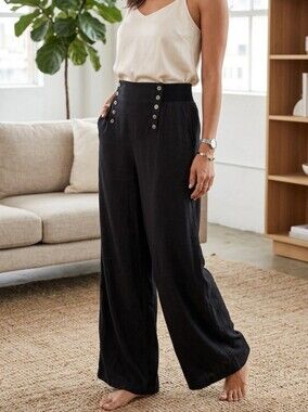 Twelfth Street by Cynthia Vincent Black Sailor Nautical Wide Leg Trousers P XS